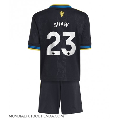 Camiseta Manchester United Luke Shaw #23 Tercera Equipación Replica 2025-26 para niños mangas cortas (+ Pantalones cortos)